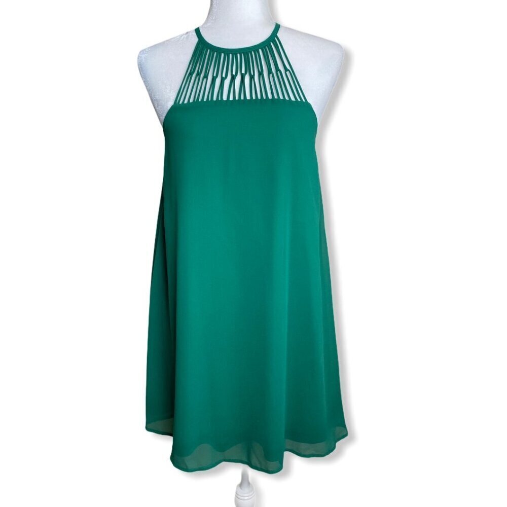 Lulus Tell Me Green Swing Dress Caged Apron Neckline Cocktail Mini Women's Sz Sm